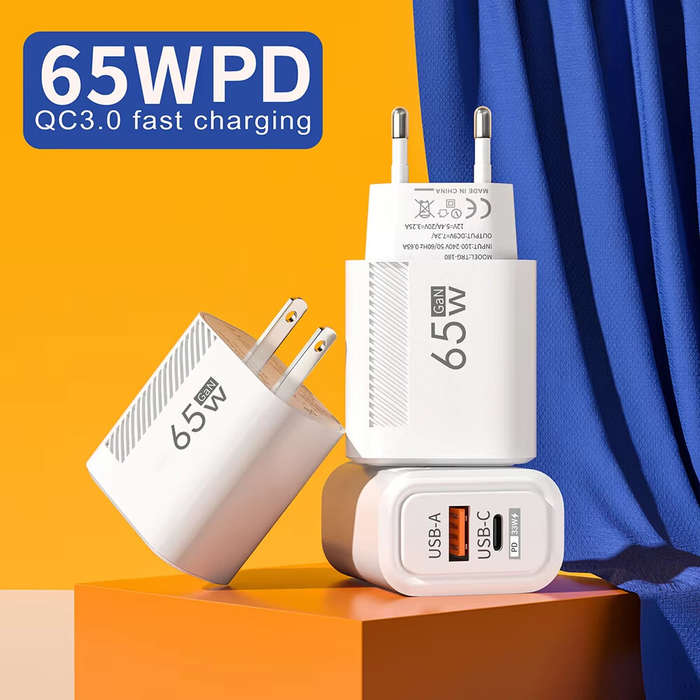 Black & EU Plug - [GaN Tech] APD-180 2-Port USB PD Charger USB-A+USB-C PD QC3.0 Fast Charging Wall C