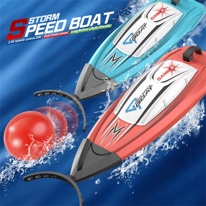 Blue - HC 804 2.4G Mini Remote Control High Speed RC Boat LED Light Palm Summer Waterproof Toy Dual
