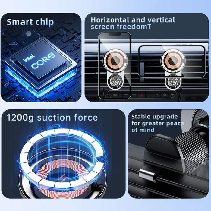 Silver - A8 Magnetic Car Mount Wireless Charger Holder 15W Fast Wireless Charging 1200g Strong Sucti