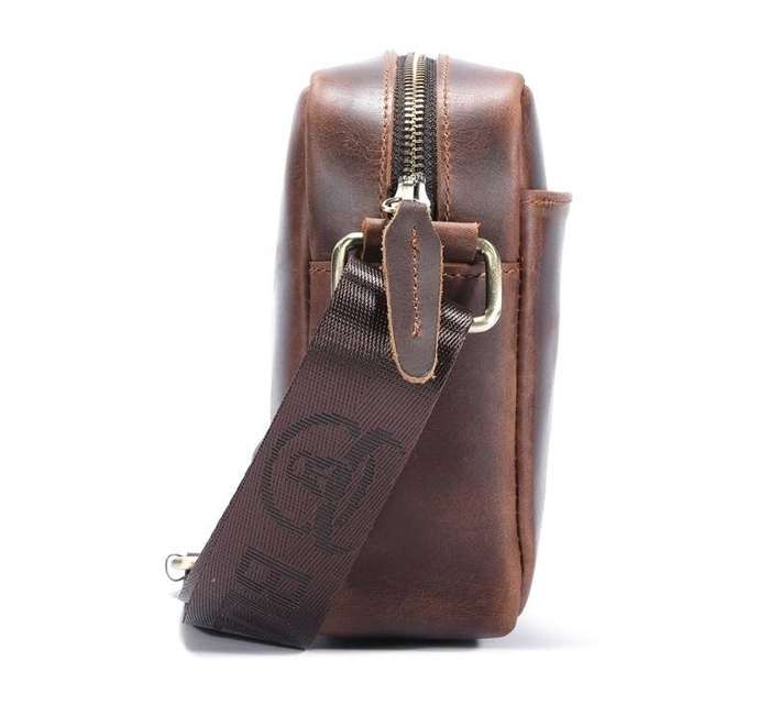 Coffee - BULLCAPTAIN Men's Genuine Leather Shoulder Bag Retro Large Capacity Travel Bag Crazy Horse