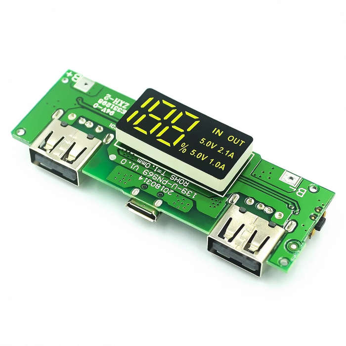 3-Power Port - LED Display Dual USB 5V 2.4A Micro Type-C USB Mobile Power Bank 18650 Charging Module