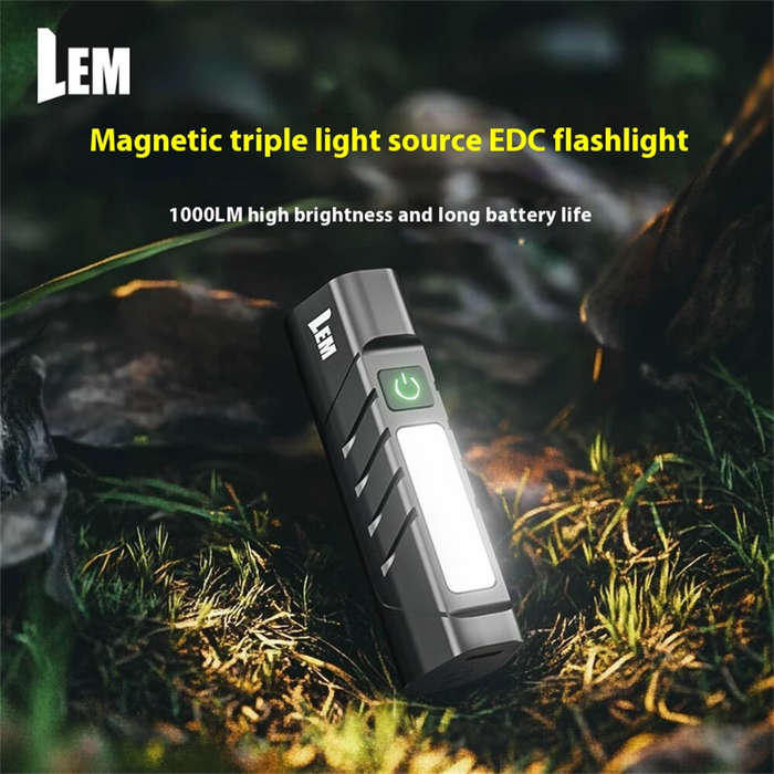 Black - BIKIGHT 1000LM Mini Portable Magnetic Pocket LED Flashlight Side Light Strong Light Torch Th