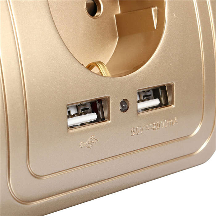 White - Excellway 1.5A Dual Usb Ports Wall Charger Power Adapter with Two-Pronged Outlet Socket Plug