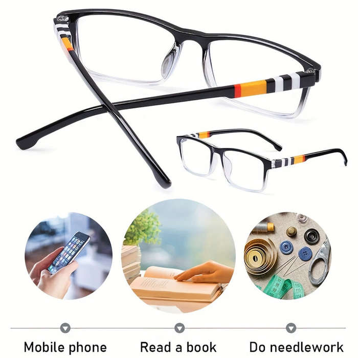 Black orange - Ultralight Reading Glasses Anti-blue light Presbyopic Glasses For Women Men High Defi
