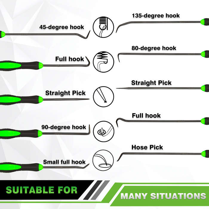 10pcs - 10pcs Chrome Vanadium Steel Seal Hook Driver Puller Set Ergonomic Glue-Coated Handle ASME St