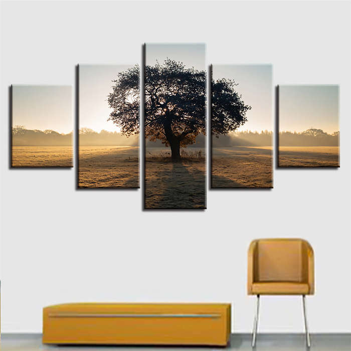 5Pcs Wall Decorative Paintings Sunshine Tree Canvas Print Art Pictures Frameless Wall Hanging Decora