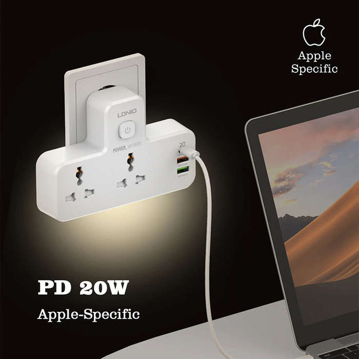 EU Plug - LDNIO SC2311 Power Socket Universal 2 Outlets 20W PD QC3.0 3USB Wall Charger Power Strip A