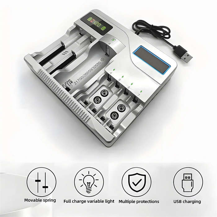 Silver - MS-5D889 18650 Battery Charger 7 Slots LCD Rechargeable Batteries Charging For 4.2V AA AAA