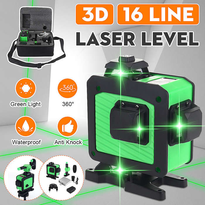 EU Plug - 16 Line 360 Horizontal Vertical Cross 3D Green Light Laser Level Self-Leveling Measure Sup