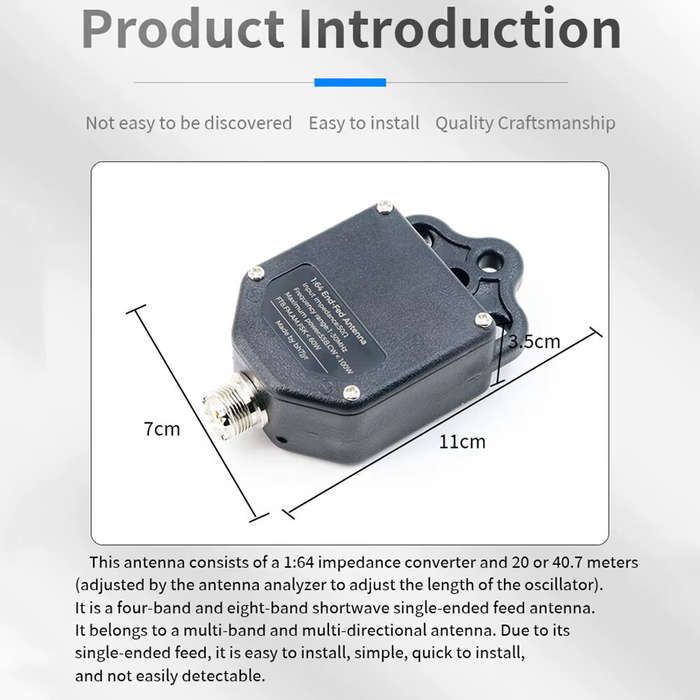 Black - Professional End Fed Antenna for Outdoor 4 Band 8 Band 1MHz to 30MHz 100W SSB FT8 FM CW Outd