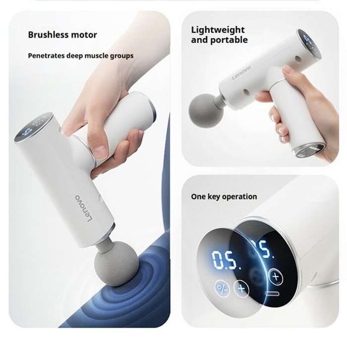 White - Lenovo Portable Lightweight N2 Fascia Gun 3200 RPM Massage Device with 6 Attachments and 5 A