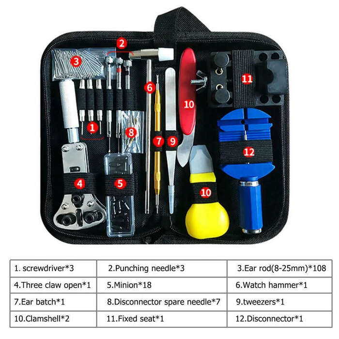 147pcs - 147pcs Watch Repair Tool Kit Watch Link Pin Remover Shell Opener Spring Bar Remover Clock B