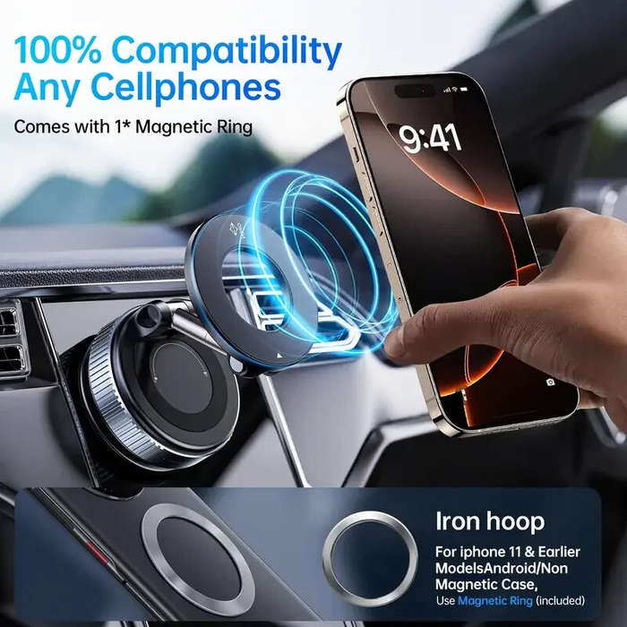 Black - 360 Rotate Foldable Car Mount Phone Holder Universal Vacuum Strong Magnetic Multifunctional