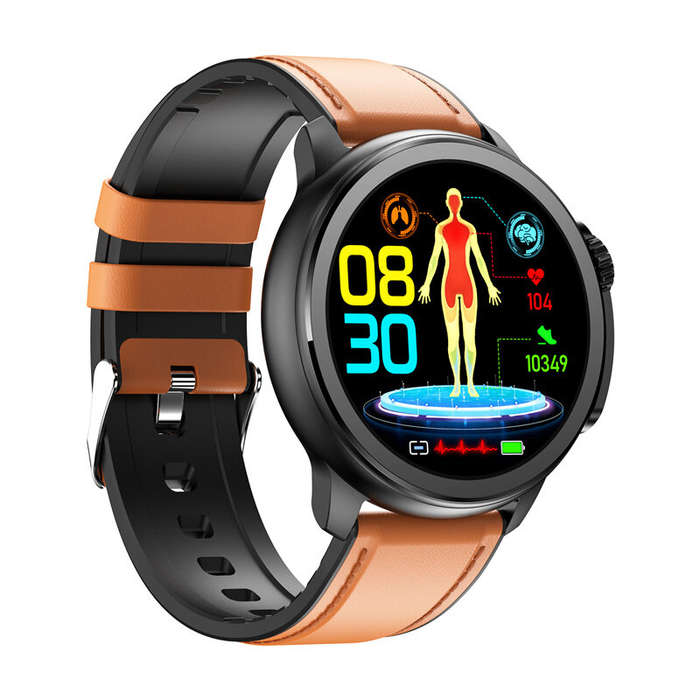 Leather Brown - ET481 1.43 inch AMOLED HD Screen ECG Blood Composition Non-invasive Blood Glucose Me