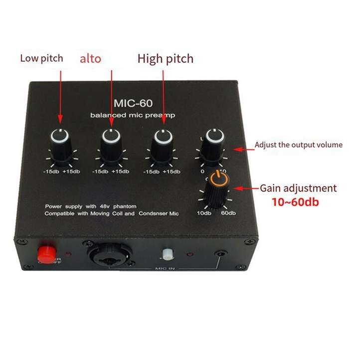 #C - MIC-60 Balanced Mic Preamplifier Condenser Moving Coil Microphone Amplifier 48V Phantom Power 6