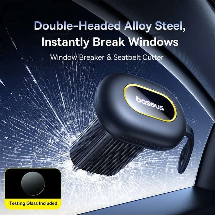 Black - Baseus Double-Headed Car Safety Hammer Alloy Steel Emergency Escape Hammer Hidden Push-Style