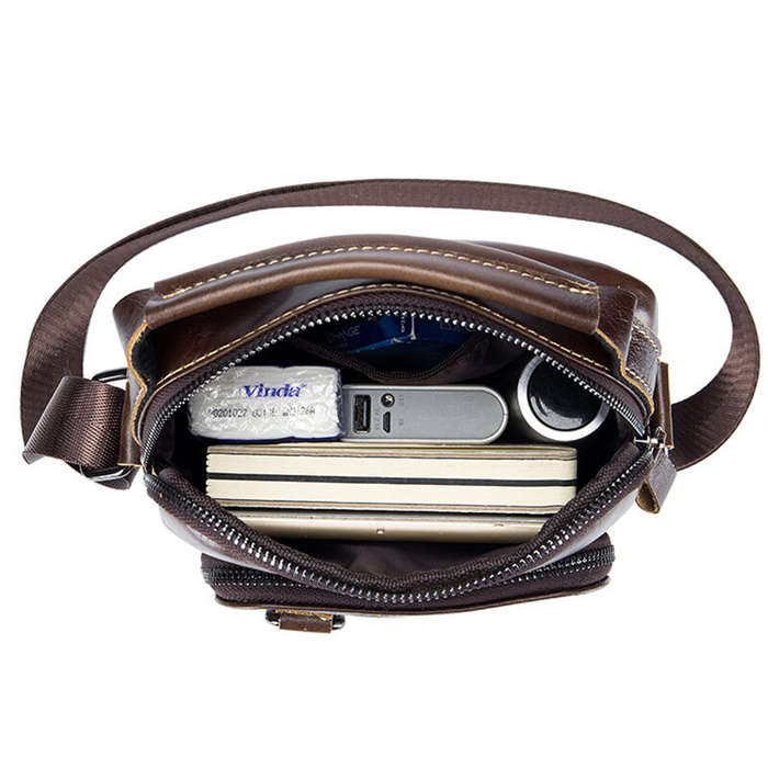 Coffee - BULLCAPTAIN Genuine Leather Men's Shoulder Bag Small Handbag Fashion Crossbody Bag for Men