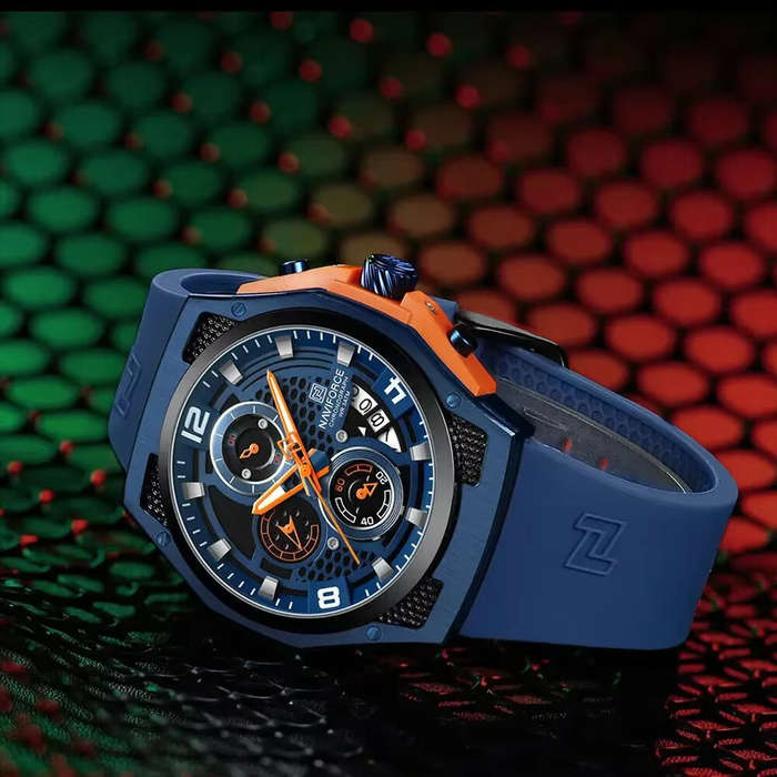 Blue - NAVIFORCE Men's Luxury Quartz Watch Waterproof Silicone Strap High Quality Sport Wristwatch f