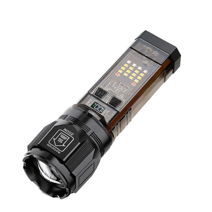 Black - Bikight Multi-function Solar LED Flashlight Telescopic Zoom Torch 6 Modes Light Outdoor Emer