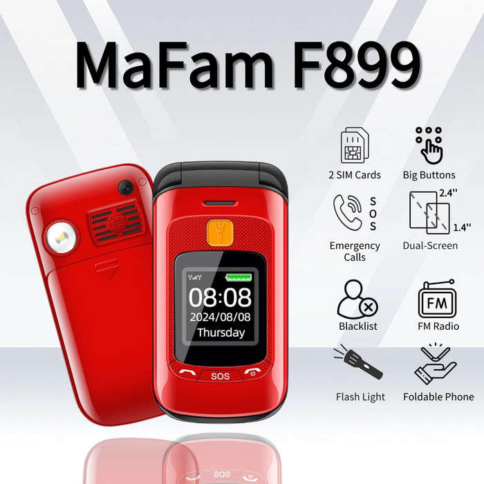 Black - MAFAM F899 2.4 inch Dual Display 2800mAh FM Vibration SOS Fast Quick Torch Loud Volume Flip