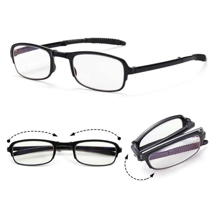 +300 - TR90 Folding Reading Glasses with Zipper Case Unisex Portable Lightweight Presbyopic Eyeglass