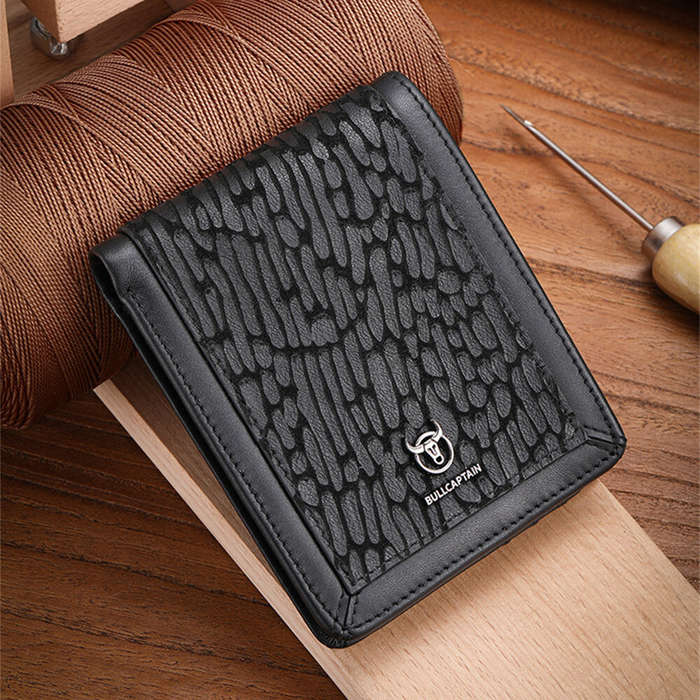 Black - BULLCAPTAIN Men's Genuine Leather Wallet Business Casual Cash Clip Multifunctional RFID Anti