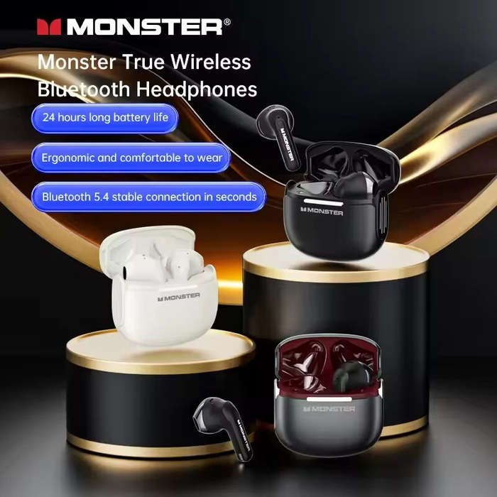 Black - MONSTER GT15 TWS Earbuds Wireless bluetooth 5.4 Earphone 13mm Metal Disphragm Dynamic Spatia
