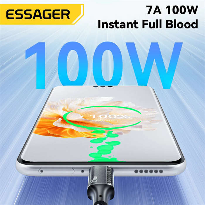 Blue - ESSAGER ES-X50 7A 100W USB-A to Micro/iP/Type-C Cable Fast Charging Data Transmission Copper