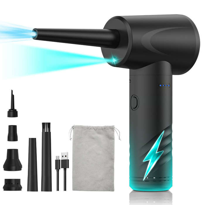 Black - MECO ELEVERDE Compressed Air Duster, Air Blower with LED Light, 3-Gear to 100000RPM, Electri
