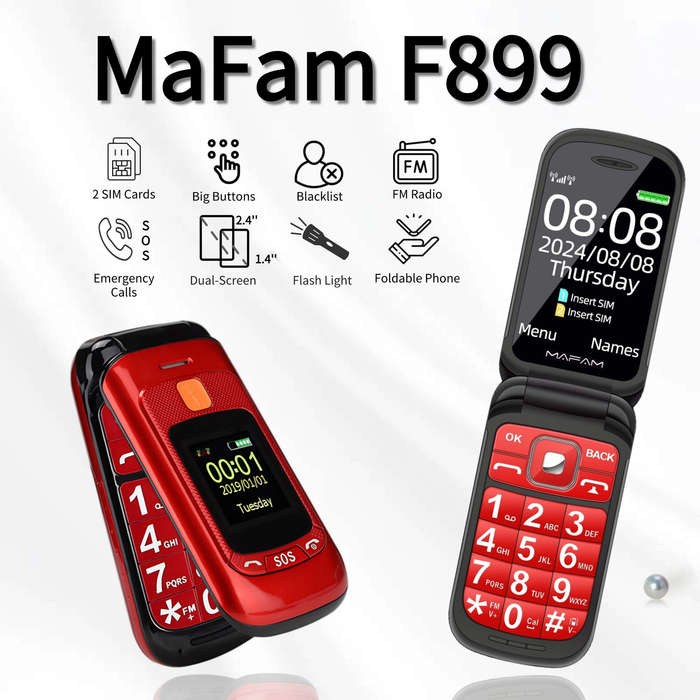 Black - MAFAM F899 2.4 inch Dual Display 2800mAh FM Vibration SOS Fast Quick Torch Loud Volume Flip