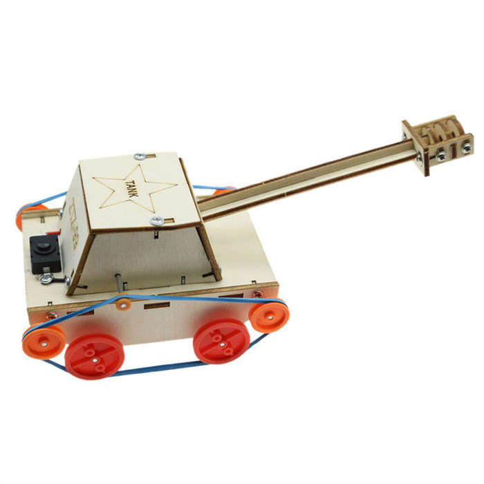 01 - DIY Electric Tank Wooden Puzzle Model Primary School Student STEAM Science Physics Learning Ear