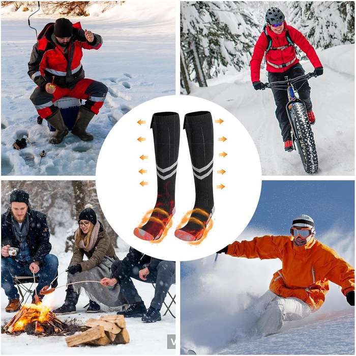Black - TENGOO Electric Heated Socks Cold Weather Cotton Heat Socks for Men Women, Winter Outdoor Sp