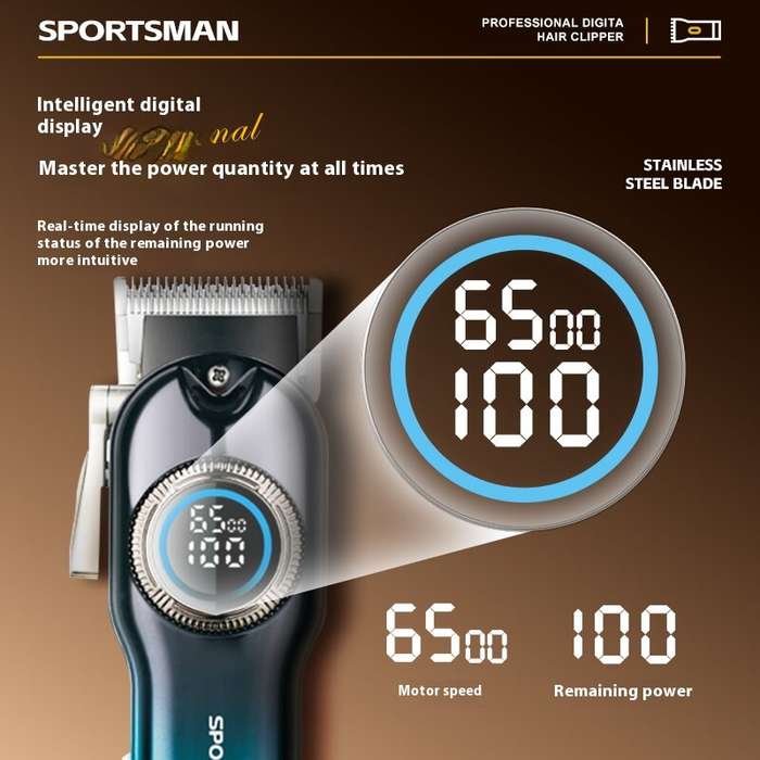 Gray - SPORTSMAN Professional Electric Hair Clipper LCD Display 1500mAh USB Rechargeable Salon Elect