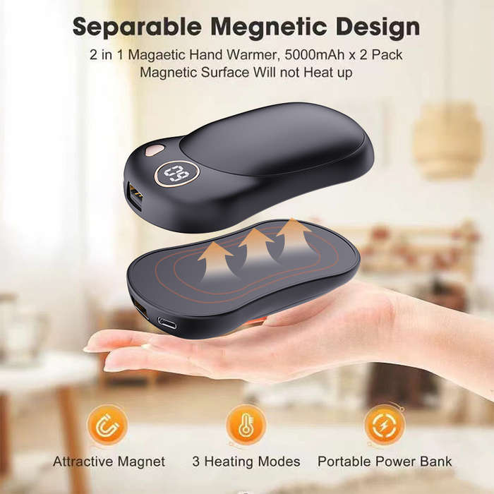 Black - Magnetic Hand Warmer USB Charging Split Self-Heating Hand Warmer Portable Charging Treasure