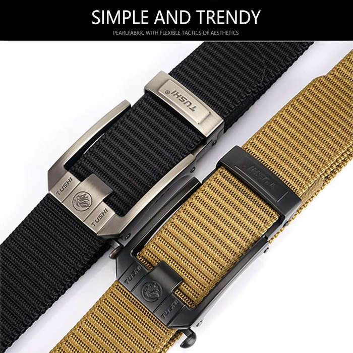 Black+Silver Button - TUSHI 120cm Men Tactical Belt Quick Release Outdoor Military Metal Belt Soft W
