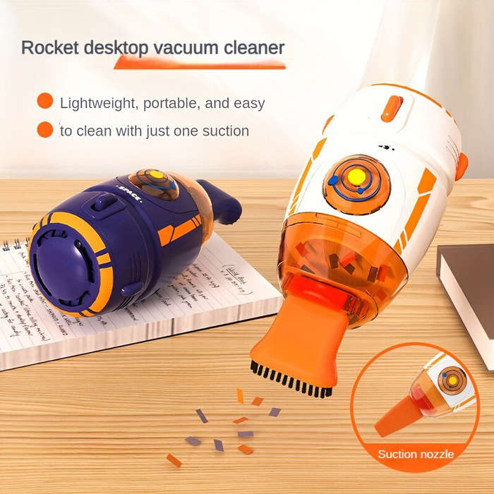 Orange+Blue - 600pa Creative Mini Desktop Vacuum Cleaner Rocket Space Capsule Portable Handheld Clea