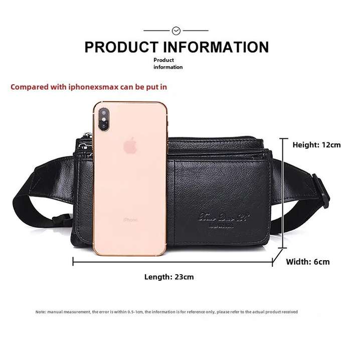 Coffee - Ekphero Men Genuine Leather Waist Bag Large Capacity Three-layer Zipper Single Shoulder Bag