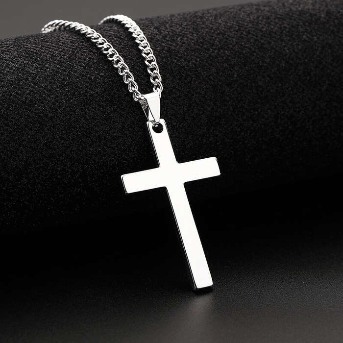 Gold - Fashion Cross Pendant Necklace Women Men Stainless Steel Link Chain Charm Necklace Cool Boys