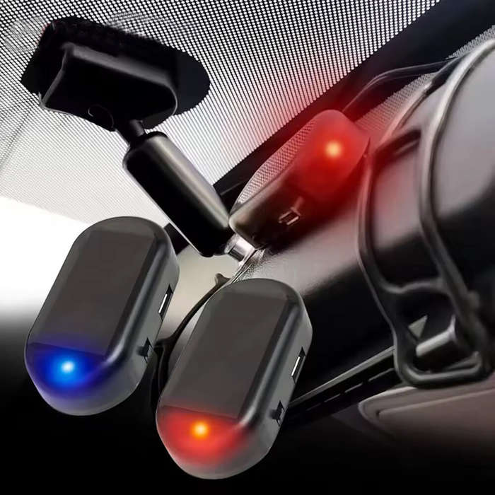 Blue - Solar Car Strobe Signal System Security Light Car Siren with Flashing LED Light Simulated Ant
