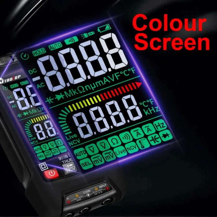 Black - AV TOOLTOP ET8135 Multimeter Color LCD Display 9999 Counts True RMS Auto Range Voltage Curre