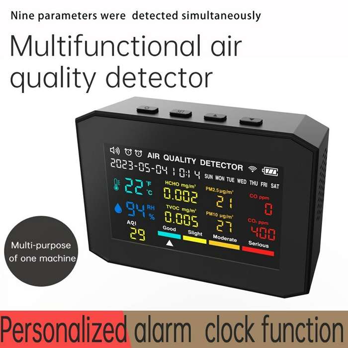 White - 9in1 Portable Air Quality Meter PM2.5 PM10 CO CO2 TVOC HCHO AQI Temperature and Humidity Tes