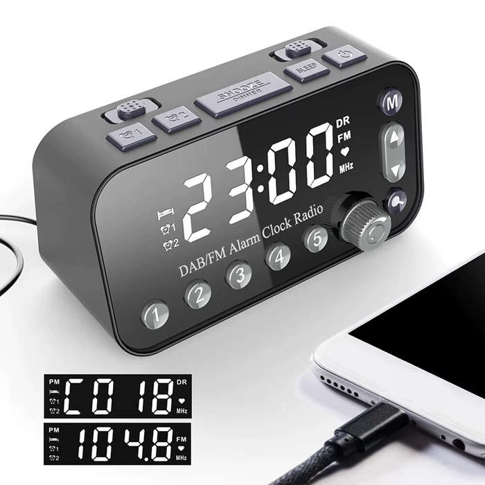 Black - MD-A1 Wireless bluetooth Speaker FM Radio Small Mini Alarm Clock with LED Digital Display Du