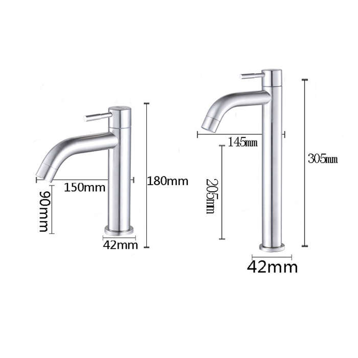 High + 60cm pipe - 304 Stainless Modern Bathroom Sink Basin Faucet