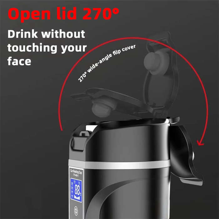Black - 450ml 12V 24V Car Electric Kettle Cup Stainless Steel Smart Temperature Control Display Port