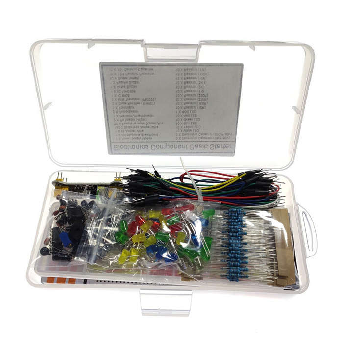 Full Kit - 830-hole Breadboard Kit Electronic Components Starter Pack with Jumper Wires LEDs Resisto