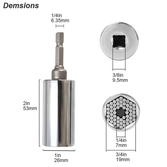 Silver - Universal Socket Adapter Set Perfect for Ratchet Wrench and Electric Drill - Adjustable Gad