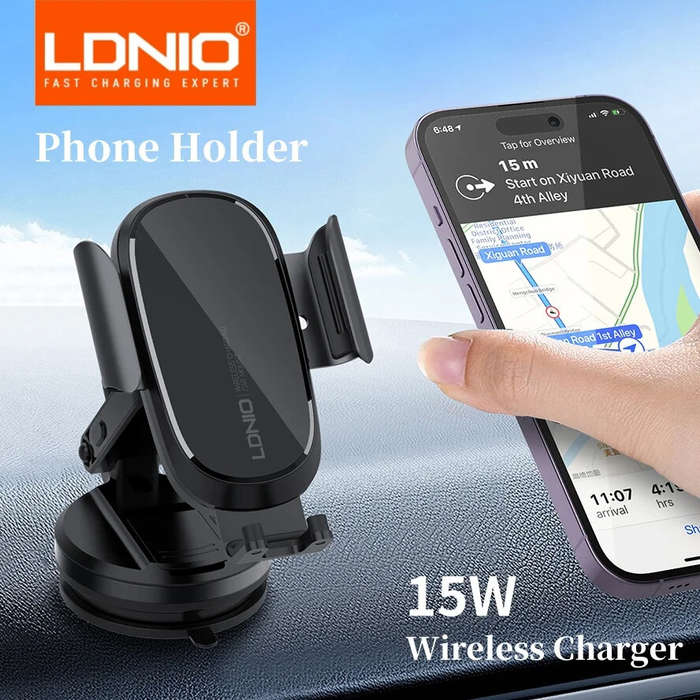 Air Vent - LDNIO MV21 15W Wireless Charger Car Phone Holder Grip Mobile Clamp Stand Retractable Base