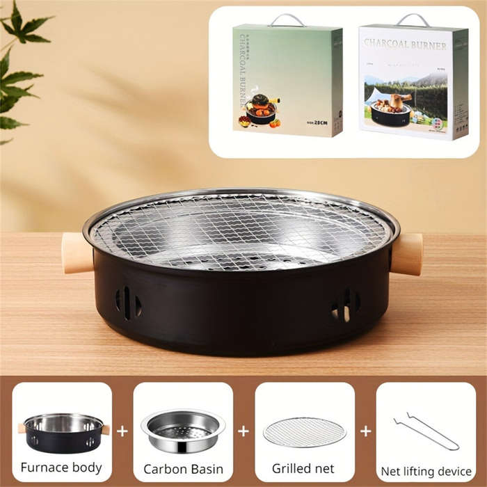 Black - IPRee Portable BBQ Charcoal Grill Stainless Steel Mini Outdoor Camping With Wire Mesh Grill