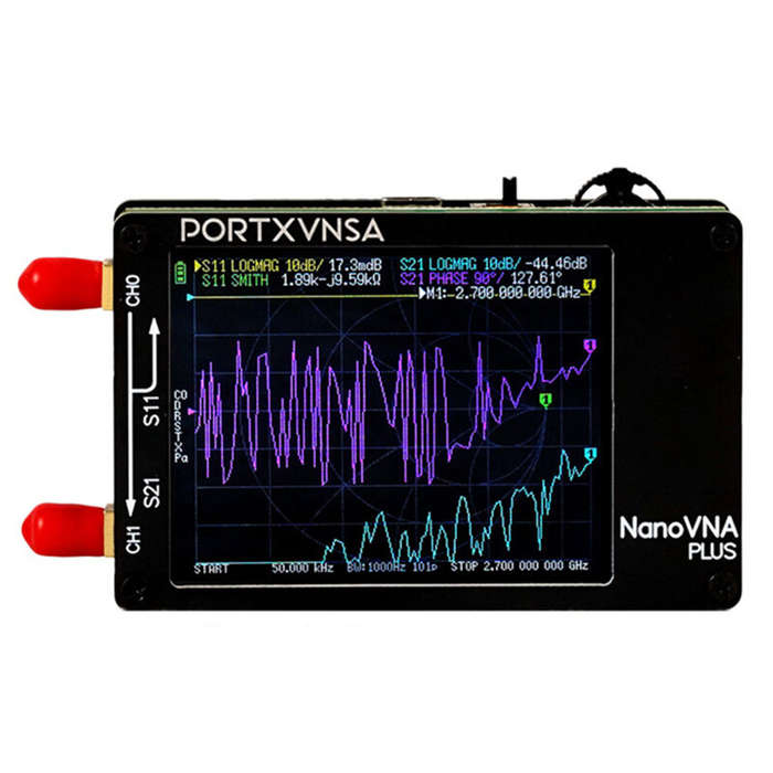 Black - PORTXVNSA NanoVNA Plus 50KHz-2.7GHz Vector Network Analyzer 80dB Dynamic Range Touch Screen