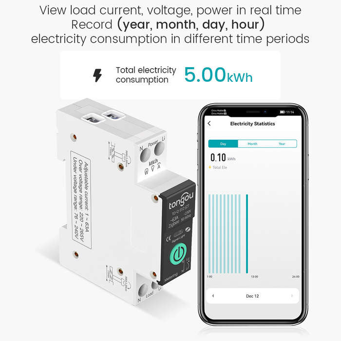 Black - Tongou TUYA Zigbe Smart Circuit Breaker 1A-63A Over Current Voltage Protection Energy Monito